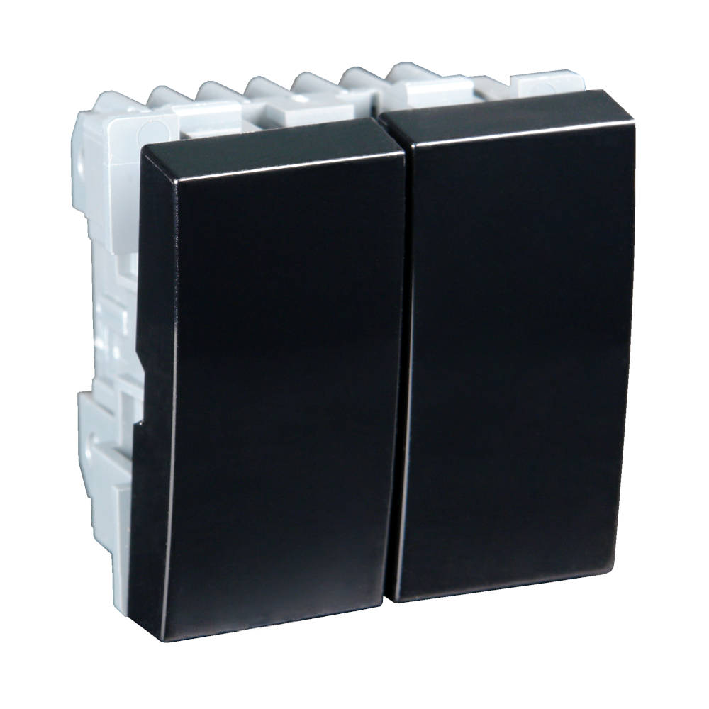 Выключатель модульный двухклавишный 45х45мм черный